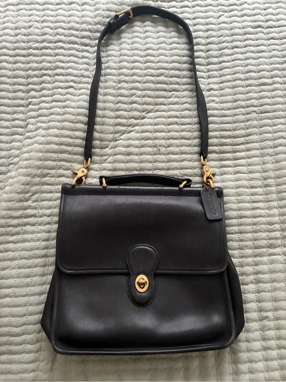 Vintage Coach Willis Black Leather Satchel with Gold Hardware